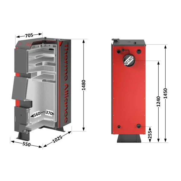 Твердотопливный котел Thermo Alliance Vulcan V 4.0 SF 27 стальной, 27 кВт (V27V40)