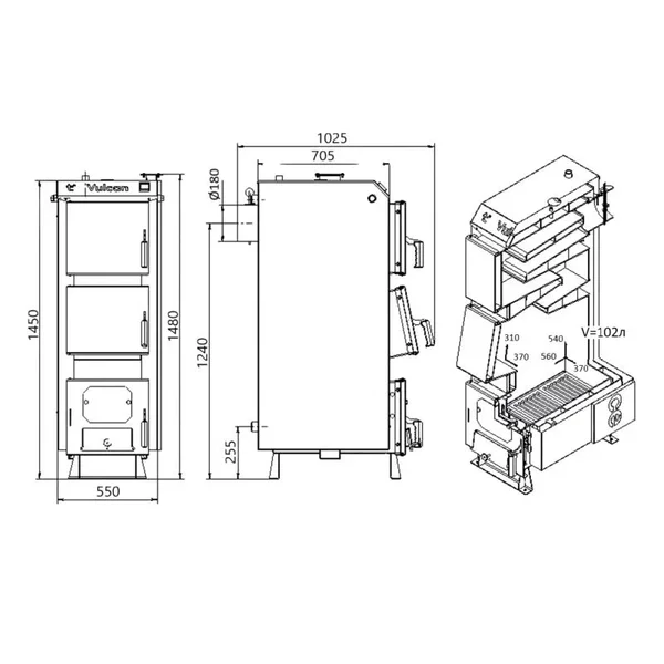 Твердотопливный котел Thermo Alliance Vulcan V 4.0 SF 27 стальной, 27 кВт (V27V40)