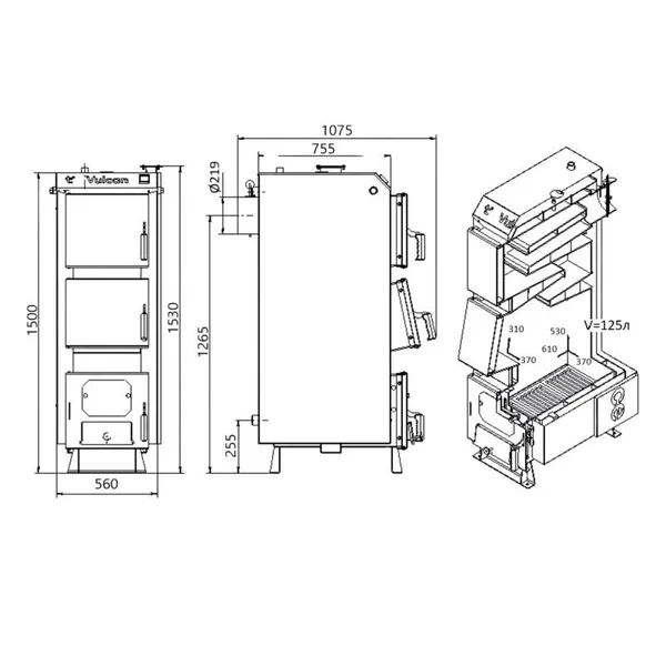 Твердотопливный котел Thermo Alliance Vulcan V 4.0 SF 35 стальной на 35 кВт (V35V40)