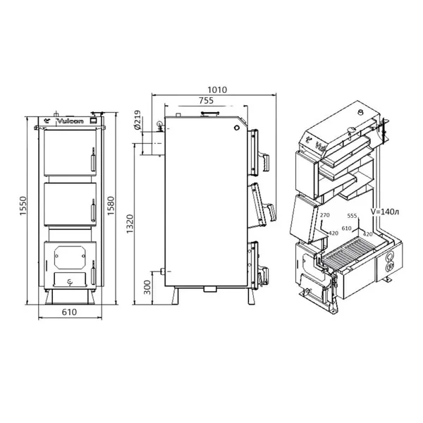 Котел твердотопливный стальной Thermo Alliance Vulcan V 4.0 SF 40