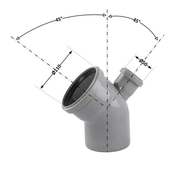 Відвід каналізаційний TA Sewage 1104550/90/135 V 110×45 мм+50/90/135 поліпропіленовий сірий вертикальний (EwV_110/45+50/90/135)