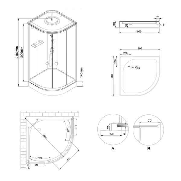 Душовий бокс Lidz SBM90x90SATLOWGR Tani SBM90×90 мм.SAT.LOW.GR сатиновий з тонованим склом 4 мм та низьким піддоном (LTSBM9090SATLOWGR)
