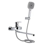 Змішувач для ванни Qtap Swan Eco QTSWA2601CRM45533 латунний хромований з довгим поворотним виливом та душовим гарнітуром (QTSWA2601CRM45533)