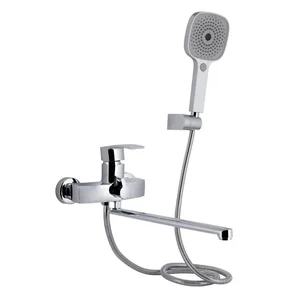 Смеситель для ванны Qtap Swan Eco QTSWA2601CRM45533 латунный хромированный с длинным поворотным изливом и душевым гарнитуром (QTSWA2601CRM45533)