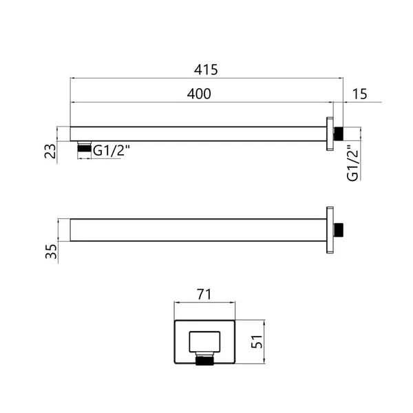 Кронштейн для верхнього душу Qtap QTTRU120BLM45929 Trubice нержавіючий чорний матовий прямокутний 400 мм (QTTRU120BLM45929)