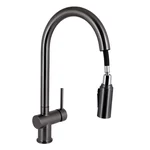 Смеситель для кухни Qtap Rozcesti QTROZ366GMB45939 латунный gunmetal black с выдвижным изливом и краном для питьевой воды (QTROZ366GMB45939)