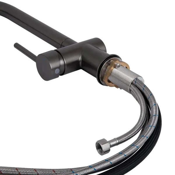 Смеситель для кухни Qtap Rozcesti QTROZ366GMB45939 латунный gunmetal black с выдвижным изливом и краном для питьевой воды (QTROZ366GMB45939)
