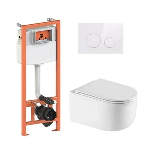 Готове рішення Qtap для ванної кімнати: підвісний унітаз Taurus Ultra Quiet 485×360×350 + комплект інсталяції Nest 4 в 1 (кругла клавіша White)