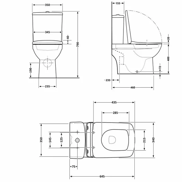 Унітаз-компакт Qtap QT24221215AW Presto Quadro керамічний білий безобідковий з сидінням Soft-close (QT24221215AW)