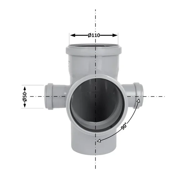 Хрестовина каналізаційна шумопоглинаюча TA Sewage 110×50 мм 90° поліпропіленова сіра (CZ110120)