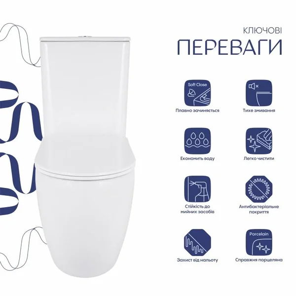 Унітаз-компакт підлоговий Qtap Robin New Ultra Quiet білий безобідковий з сидінням Soft-close (QT13226083AW)