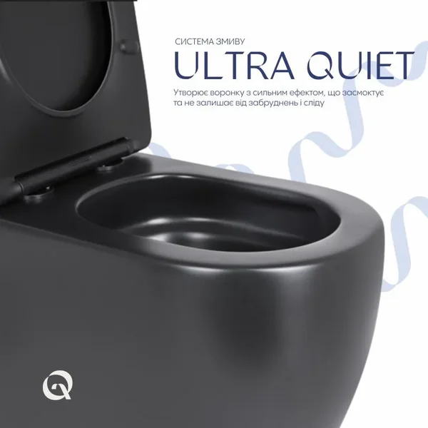 Унітаз-компакт підлоговий Qtap Robin Ultra Quiet безобідковий чорний матовий з сидінням Soft-close (QT13226083AMB)