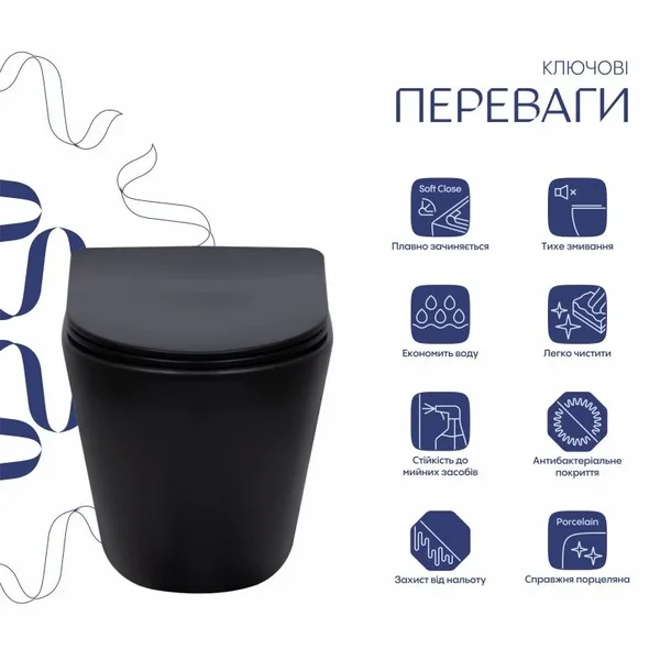 Підвісний унітаз Qtap Scorpio Ultra Quiet безобідковий матовий чорний з сидінням Soft-close (QT14332380AMB)
