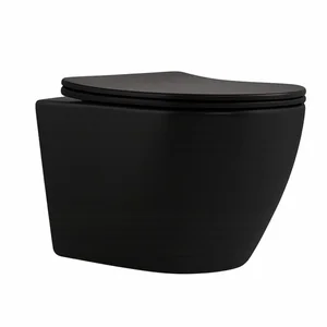 Унитаз подвесной Qtap Robin New матовый черный, безободковый с сиденьем Soft-close и смывом Ultra Quiet (QT13332381АSMB)