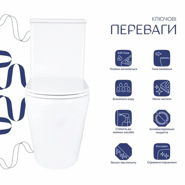 Унітаз-компакт підлоговий Qtap QT06228380BW Dove Rimless білий керамічний з дюропластовим сидінням Soft-close (QT06228380BW)