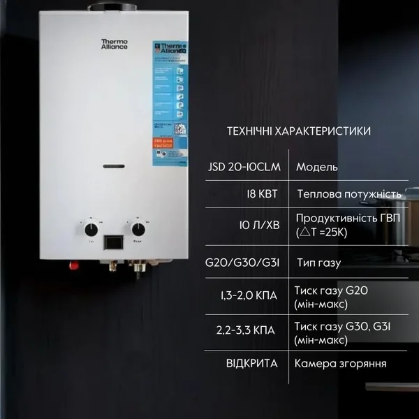 Газова колонка Thermo Alliance JSD20-10CLM димохідна 10 л/хв біла (JSD2010CLMWHITE)