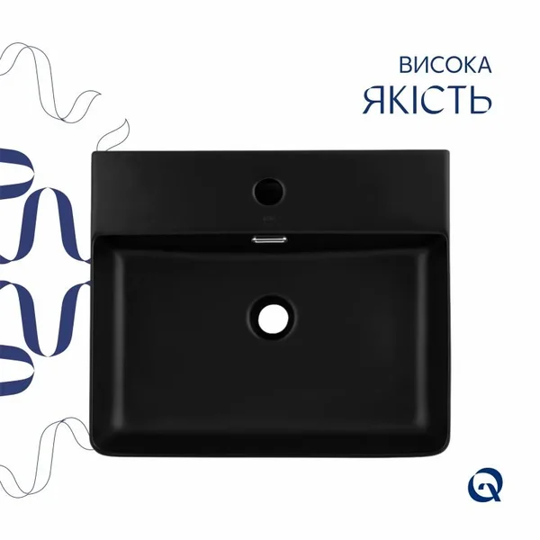 Раковина Qtap Nando LT керамическая черная матовая подвесная (QT12116146AMB)