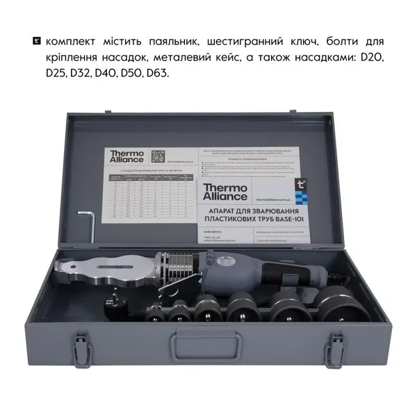 Паяльник для PPR труб Thermo Alliance BASE-101 механічний 1500 Вт Ø20-63 мм (BASE-101)