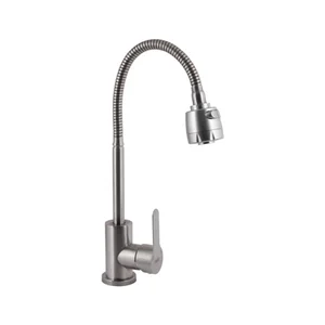Смеситель для кухни Brinex Pure 015F41 из нержавеющей стали с гибким изливом, никель (BRIPUR015F41NKL)