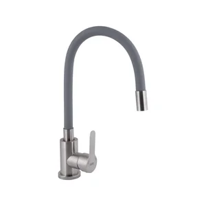 Смеситель для кухни Brinex Pure 015F3 нержавеющий никель/серый с гибким изливом (BRIPUR015F3NKG)