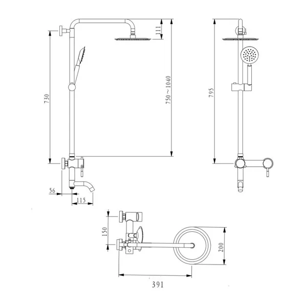 Душевая система Brinex BRIPUR1030NKL Pure 1030 из нержавеющей стали на 3 потребителя (BRIPUR1030NKL)