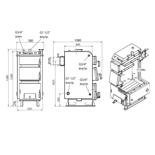 Котел твердотопливный стальной Thermo Alliance Ferrum W V 5.0 FW 26