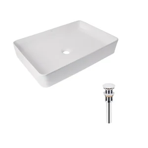Комплект Qtap Tern: Раковина накладная прямоугольная 600x400x110 мм WHITE + Донный клапан PU02