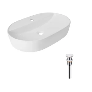 Комплект Qtap Scorpio: Раковина накладная овальная 600х400х120 мм White + Донный клапан PU02