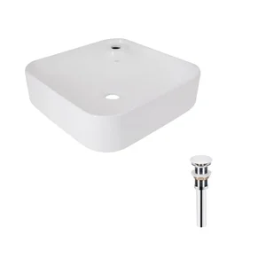 Комплект Qtap Stork: Раковина накладная квадратная 430x430x125 мм White + Донный клапан PU02