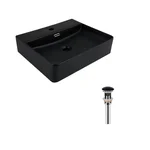 Комплект Qtap Nando LT: Раковина подвесная прямоугольная 500х420х130 мм Matt Black + Донный клапан PU03O