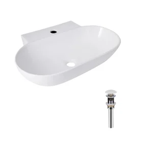 Комплект Qtap Cardinal: Раковина подвесная / накладная овальная 565х400х130 мм White + Донный клапан PU02