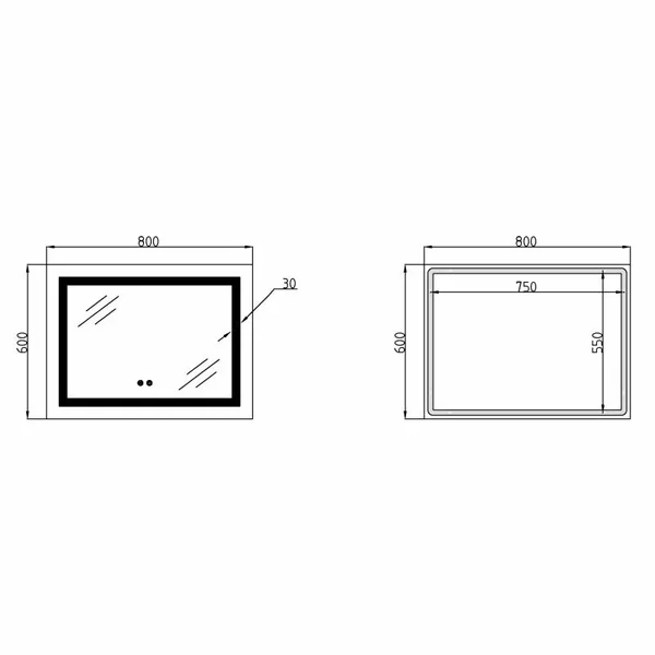 Дзеркало Lidz Kubis 800×600 мм з сенсорним LED-підсвічуванням, підігрівом та регулюванням яскравості (LD78LF9047400)