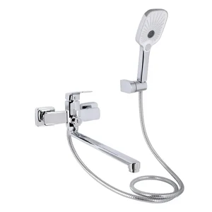 Смеситель для ванны Qtap Tern 260 латунный хромированный с длинным поворотным изливом и душевым гарнитуром (QTTER260CRM47587)