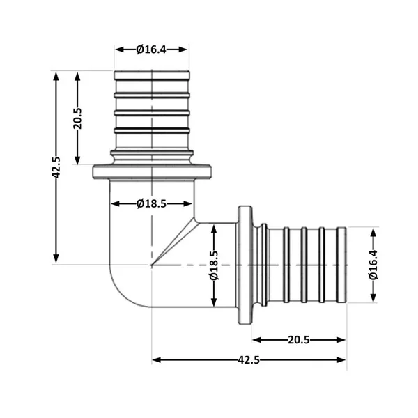 Кут Icma d25х35 №1035 d25х3, 5 латунний натяжний (851035GW05)