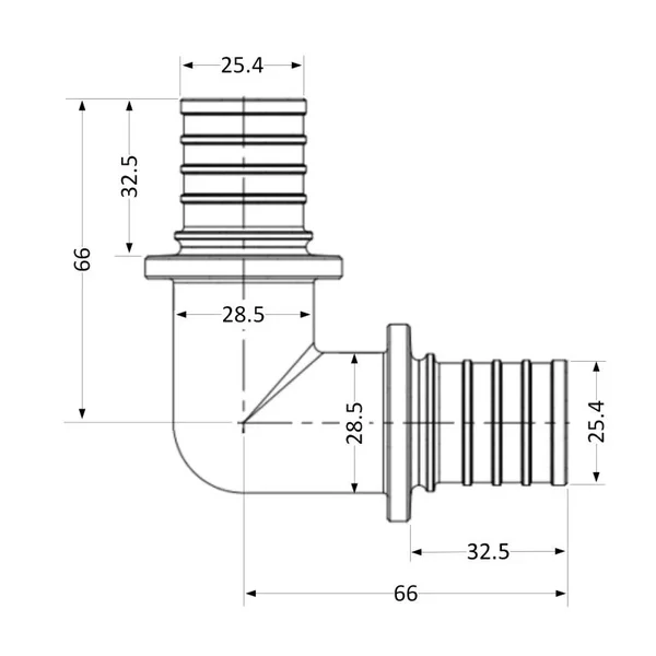 Кут натяжний Icma d32х44 №1035 латунний d32х4, 4 (851035GY05)