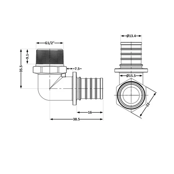 Кут натяжний Icma d16х22-1/2З №1036 d16х2, 2-1/2