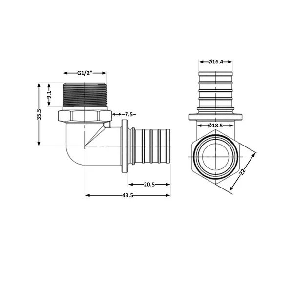 Кут натяжний Icma d20х28-1/2З №1036 d20х2, 8-1/2