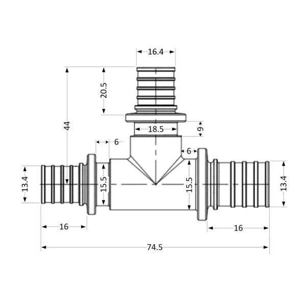 Трійник натяжний Icma №1039 d16х20х16 851039BOGWBO05