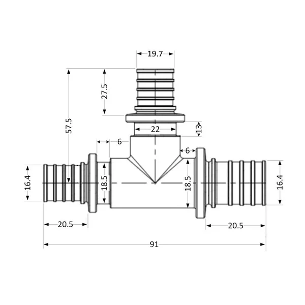 Трійник натяжний Icma №1039 d20х25х20 851039GWGXGW05