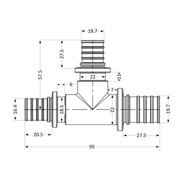 Трійник натяжний Icma d25х25х20 №1039 d25×25×20 мм латунний (851039GXGXGW05)