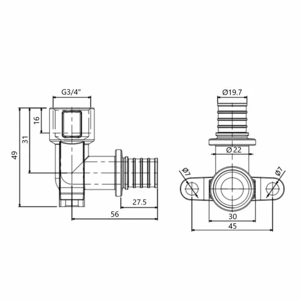 Кут натяжний Icma d25х35-3/4В №1040 d25х3, 5-3/4