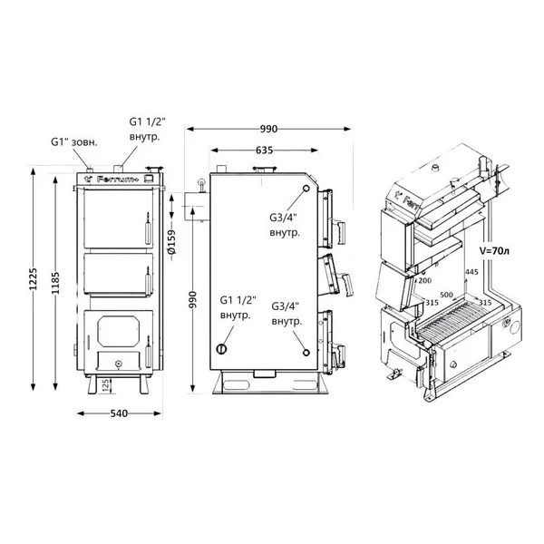 Твердотопливный котел Thermo Alliance Ferrum Plus V 5.0 FSF+ 16 стальной с теплообменником 5 мм (FerrumPFSFP16V50)