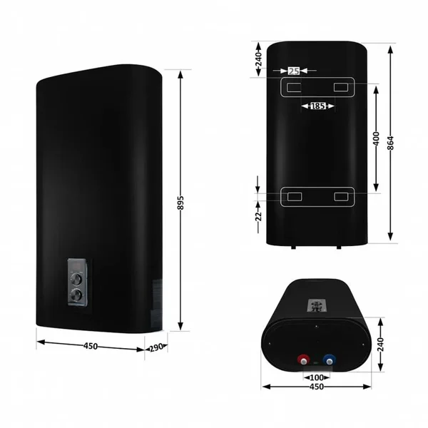 Водонагрівач електричний Thermo Alliance 50 л, Black, плоский, вертикальний, сухий ТЕН 2 кВт (0,8+1,2) DT50V20GPDD2B