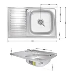 Кухонная мойка Brinex 5080-R из нержавеющей стали 0, 6 мм, сатиновая, накладная с левым крылом (BRIN5080RSAT06)