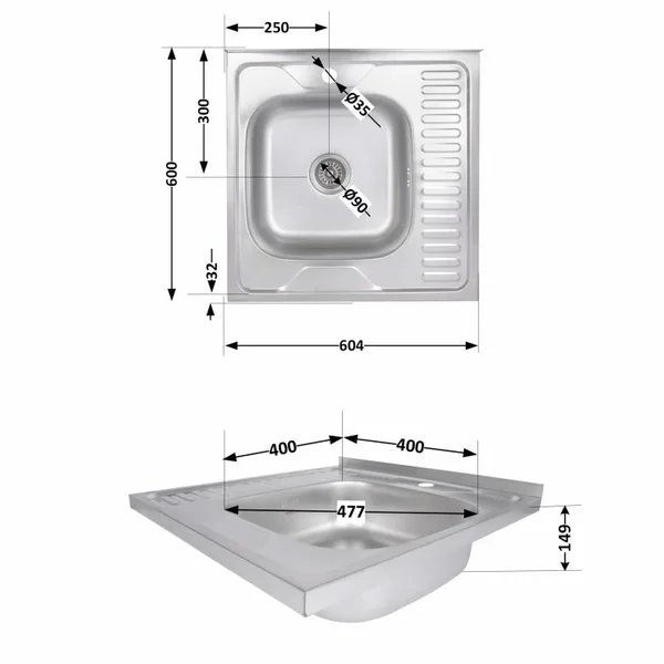 Кухонная мойка Brinex 6060-L 0,6 мм Satin (BRIN6060LSAT06)