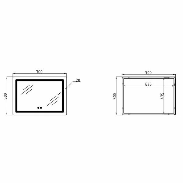 Зеркало Qtap Mideya (DC-F614) 700х500 с LED-подсветкой Touch, с антизапотеванием, диммером QT2078NCF07050W