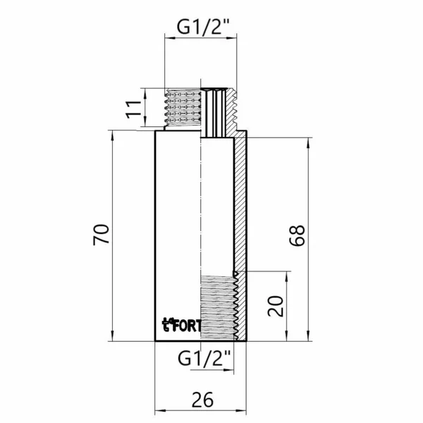 Подовжувач Thermo Alliance TAF1301570 Forte латунний хромований 1/2