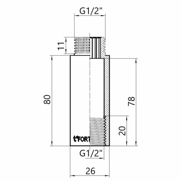 Удлинитель Thermo Alliance TAF1301580 Forte латунный хромированный 1/2