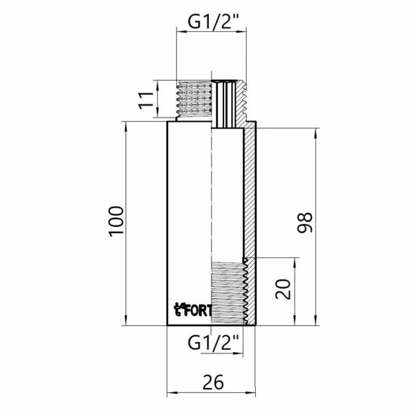 Удлинитель Thermo Alliance Forte TAF13015100 латунный хромированный 1/2