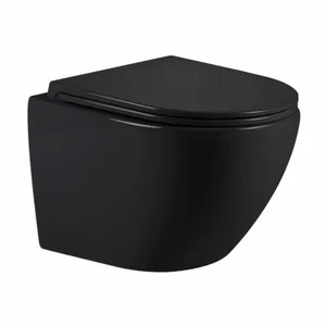 Унитаз подвесной безободковый Qtap Jay Ultra Quiet черный матовый с тонким дюропластовым сиденьем Soft-close и Quick Release (QT07335177MB)
